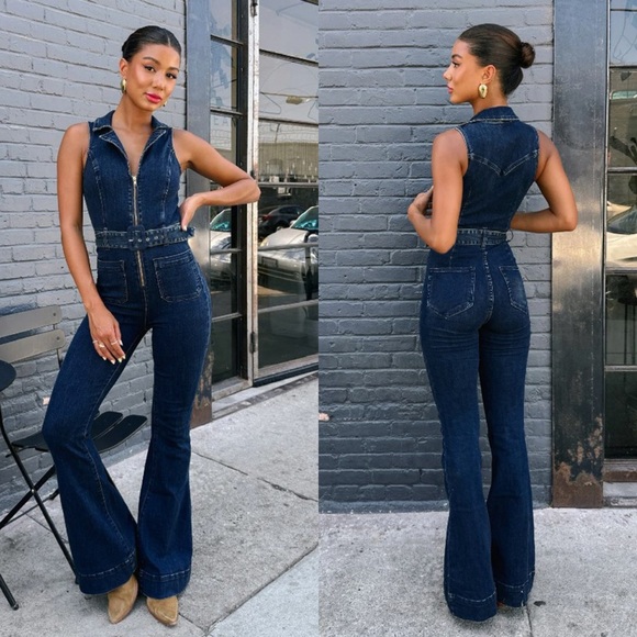 Pants - Saturday Night Sleeveless Denim Jumpsuit
